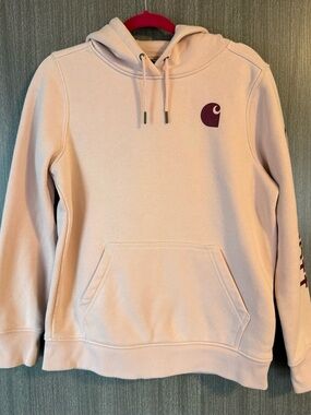 Carhartt Blush Pink Hoodie with Maroon Logo